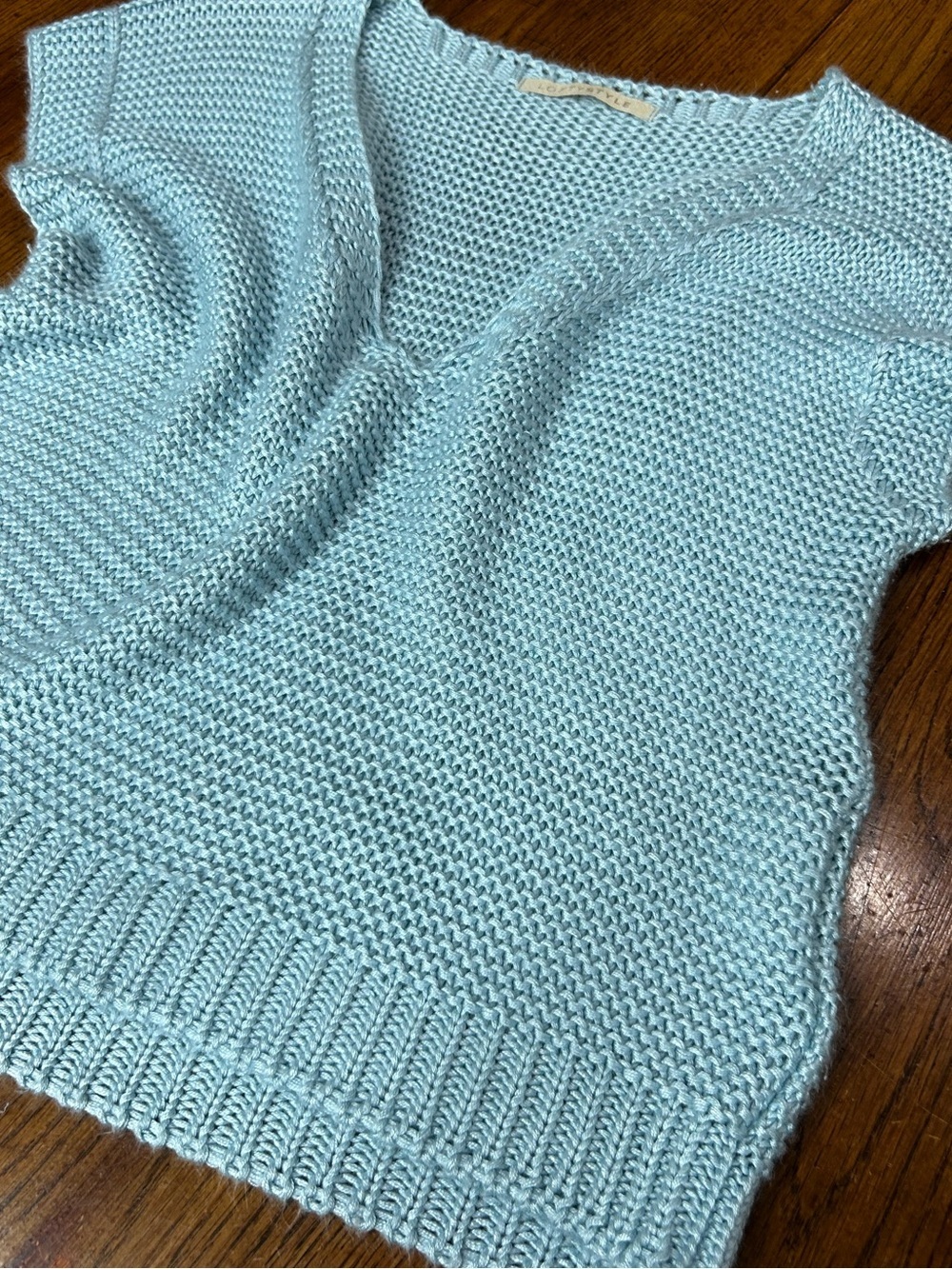 Lofty Style Light Blue Open Knit Sweater Vest Medium, Cottage Soft Sweater Vest - Picture 11 of 11